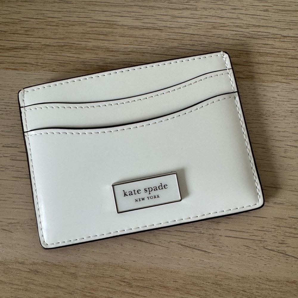Kate Spade Sleek White Sam Icon Spazzolato Leather Cardholder Wallet NWT